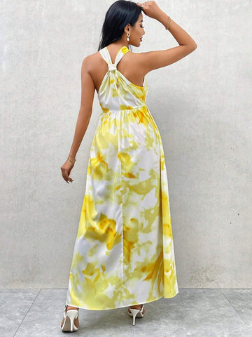 Women's Summer Elegant Vacation Romantic Date Party Music Festival Floral Tie-Dye Print Pleated A