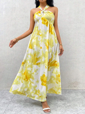 Women's Summer Elegant Vacation Romantic Date Party Music Festival Floral Tie-Dye Print Pleated A