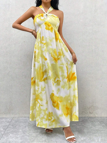 Women's Summer Elegant Vacation Romantic Date Party Music Festival Floral Tie-Dye Print Pleated A