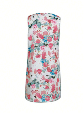 Women's Summer Flower Print Round Neck Sleeveless Casual Tank Dress