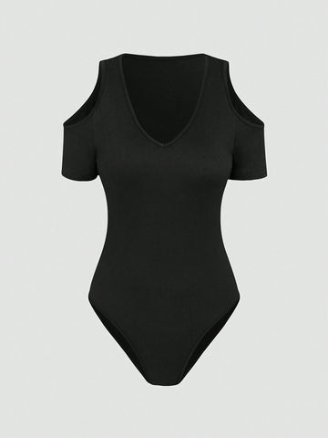 Women's Summer Off Shoulder Slim Fit Bodysuit In Solid Color