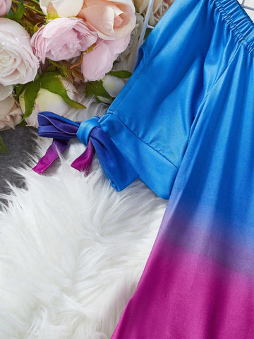 Women's Summer Ombre One Shoulder Short Sleeve Strap Dress
