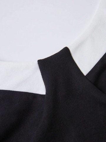 Women's Summer Slim Fit Black & White Color Block Sleeveless Bodysuit