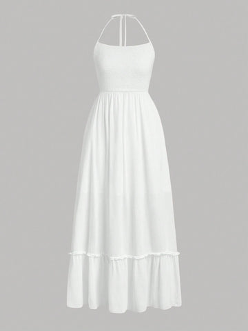 Women's Summer Solid Color Backless Halterneck Dress