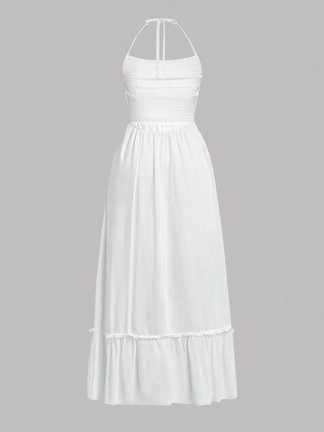 Women's Summer Solid Color Backless Halterneck Dress