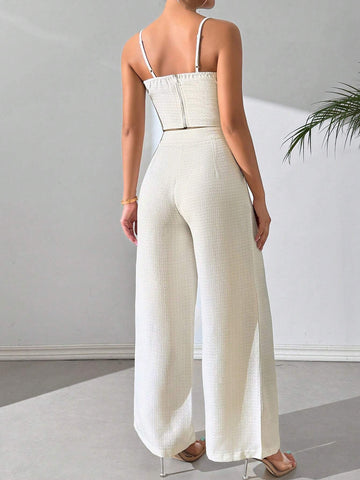 Women's Summer Solid Color Camisole Top And Wide-Leg Pants Casual Two-Piece Set