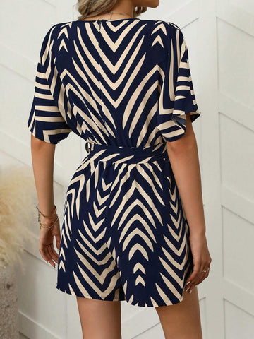 Women's Summer V-Neck Ruffle Trim Casual Loose Romper