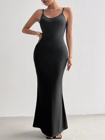 Women's Summer Wedding Daily Elegant Holiday Date INS Music Festival V-Neck Spaghetti Strap Backless Dress