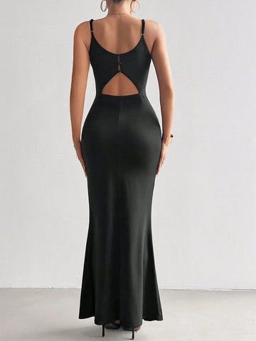 Women's Summer Wedding Daily Elegant Holiday Date INS Music Festival V-Neck Spaghetti Strap Backless Dress