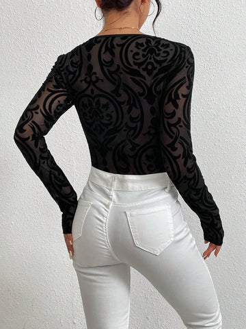 Women's Satin Printed T-shirt Bodysuit