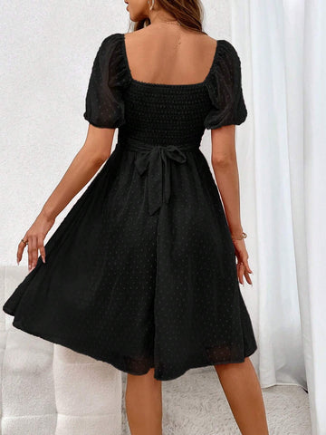 Women's Sweetheart Neckline Short Bubble Sleeve Dress