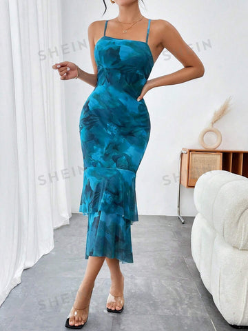 Women's Tie-Dye Cami Dress With Flounce Hem