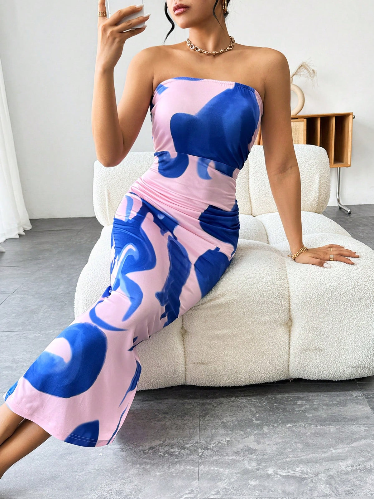 Women's Tie-Dye Strapless Slim Fit Maxi Dress