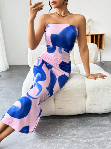 Women's Tie-Dye Strapless Slim Fit Maxi Dress