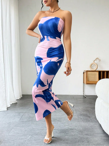Women's Tie-Dye Strapless Slim Fit Maxi Dress