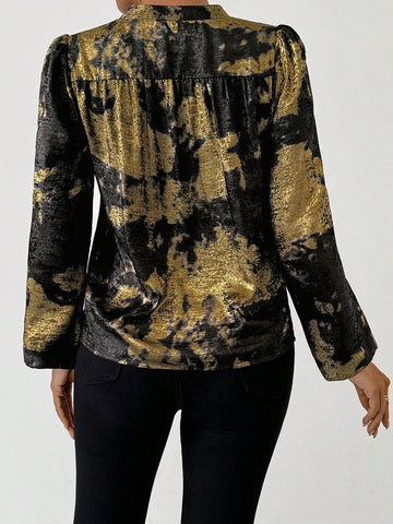 Privé Women's Tie-Dye Tie Dye Metallic Print Long Sleeve Fashion Blouse