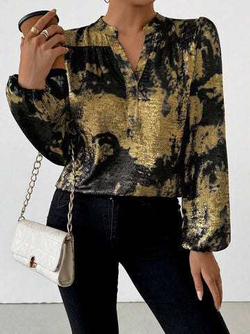 Privé Women's Tie-Dye Tie Dye Metallic Print Long Sleeve Fashion Blouse