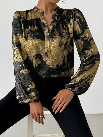 Privé Women's Tie-Dye Tie Dye Metallic Print Long Sleeve Fashion Blouse