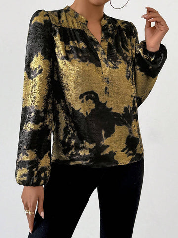 Privé Women's Tie-Dye Tie Dye Metallic Print Long Sleeve Fashion Blouse