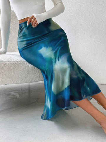 Privé Women's Tie Dye Mermaid Hem Skirt