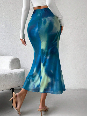 Privé Women's Tie Dye Mermaid Hem Skirt