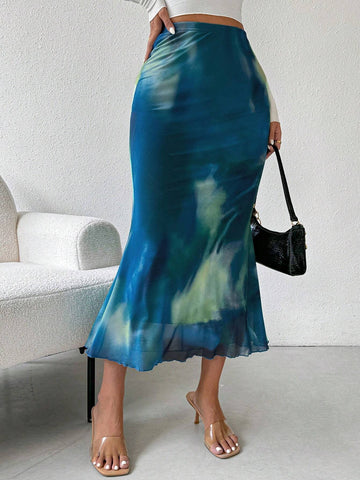 Privé Women's Tie Dye Mermaid Hem Skirt