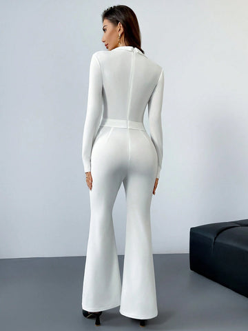 Women's V-Neck Jumpsuit, Minimalist & Fashionable For Casual Everyday Wear