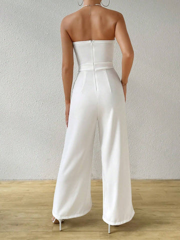 Women's V-Neck Split Wide Leg Jumpsuit