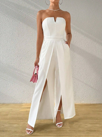 Women's V-Neck Split Wide Leg Jumpsuit