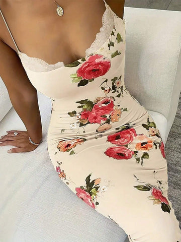 Women's Vacation Style Printed Lace Strap Dress