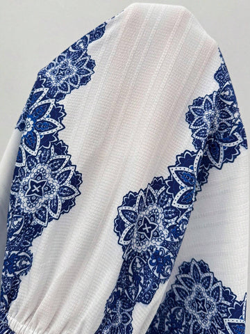 Women's Vintage Style Printed Cross Strap Jumpsuit