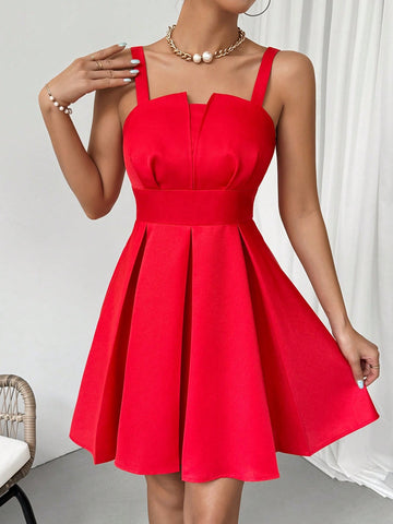 Women's Waist Cinched Spaghetti Strap Dress