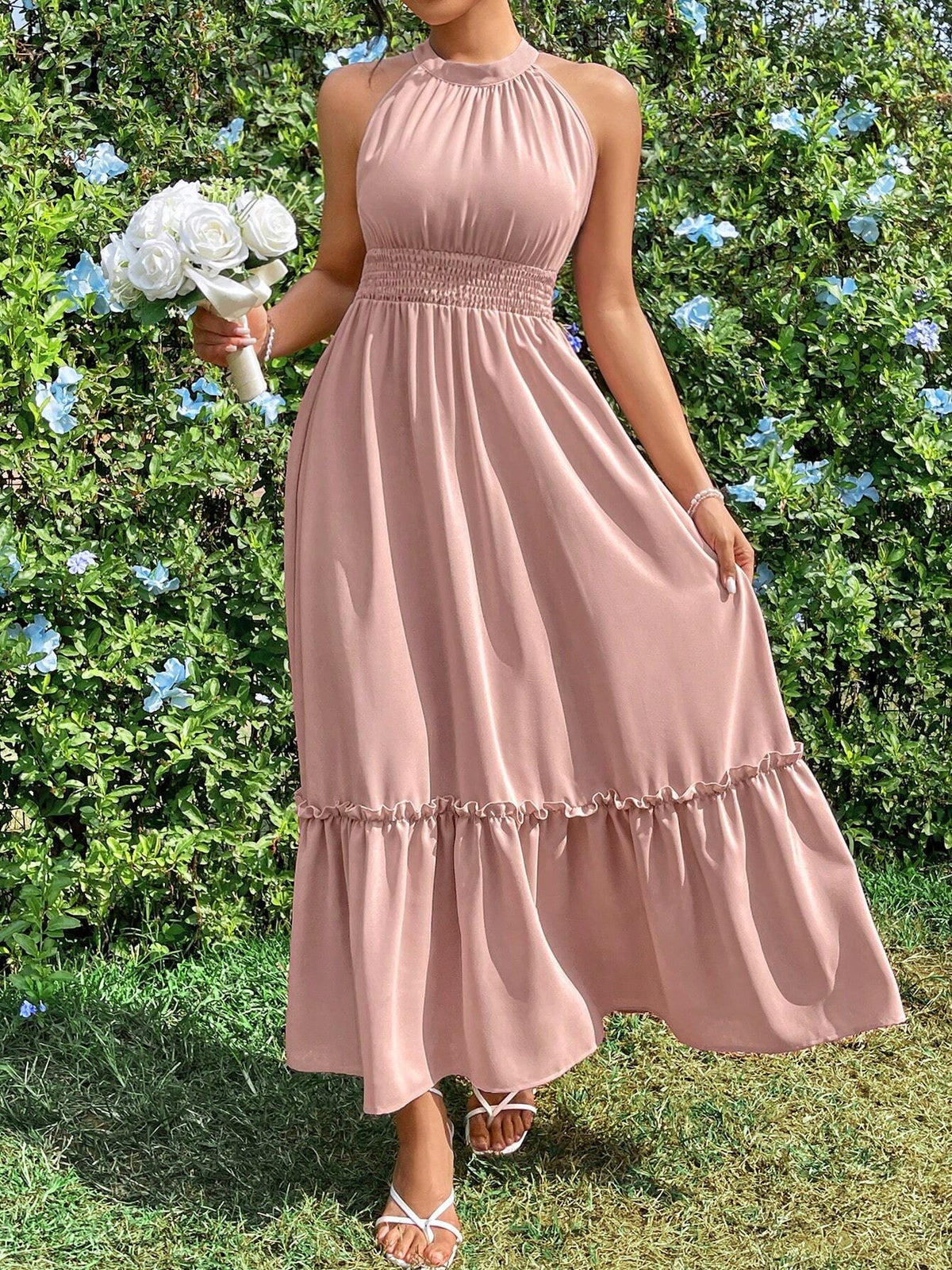 Women's Waist Pinched Halter Neck Dress
