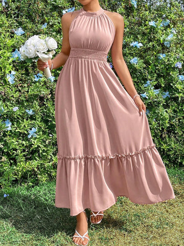 Women's Waist Pinched Halter Neck Dress