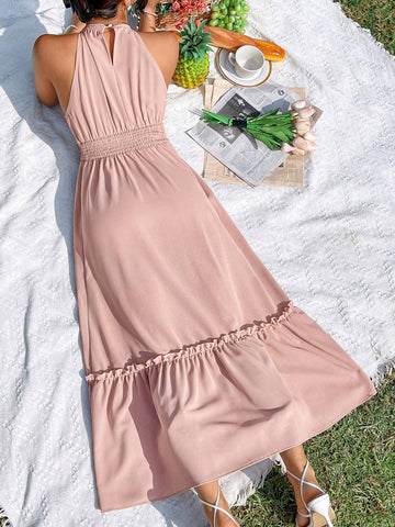 Women's Waist Pinched Halter Neck Dress