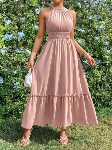 Women's Waist Pinched Halter Neck Dress