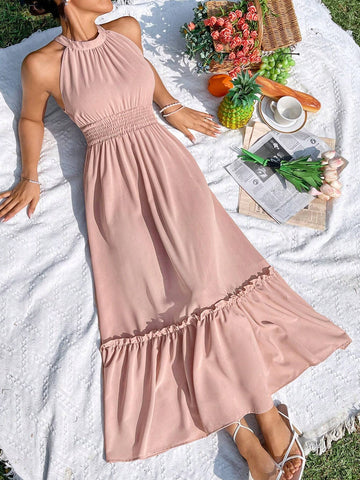 Women's Waist Pinched Halter Neck Dress