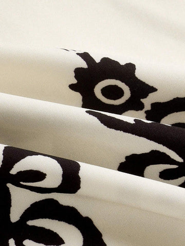 Women's White Cap Sleeve V-Neck Dress With Floral Print