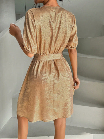 Women's Wrap Gold Powder Design Dress