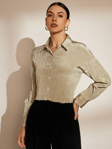 Privé Wrinkle Texture Stripe Effect Collar Button Long Sleeve Shirt For Commuting And Matching