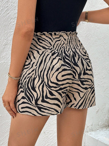 Privé Zebra Striped Paperbag Waist Knot Front Shorts