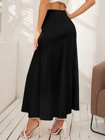 Privé Zipper Side Ruched Satin Skirt