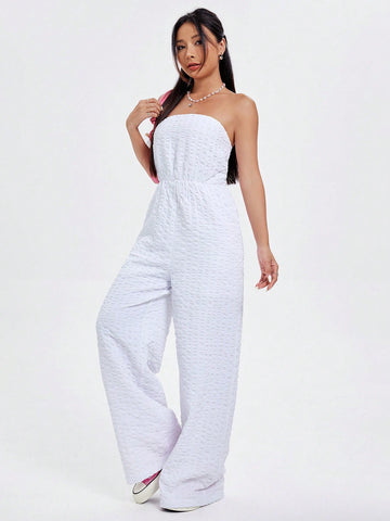 Bustier Waist Cinched Pleated Jacquard Jumpsuit