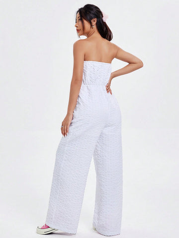 Bustier Waist Cinched Pleated Jacquard Jumpsuit