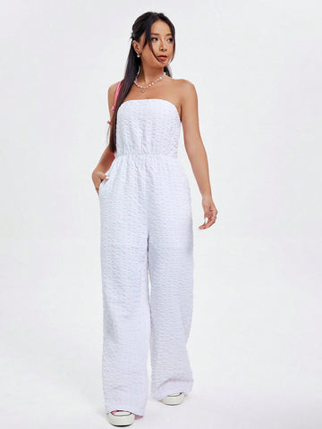 Bustier Waist Cinched Pleated Jacquard Jumpsuit