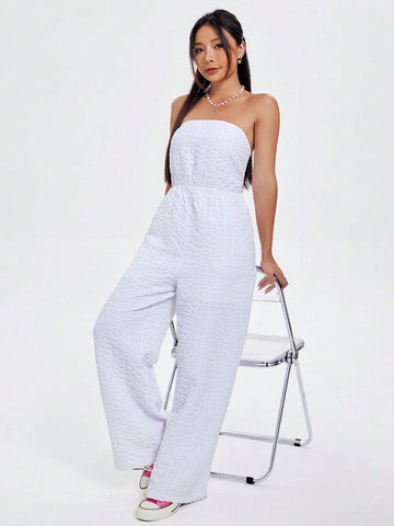 Bustier Waist Cinched Pleated Jacquard Jumpsuit