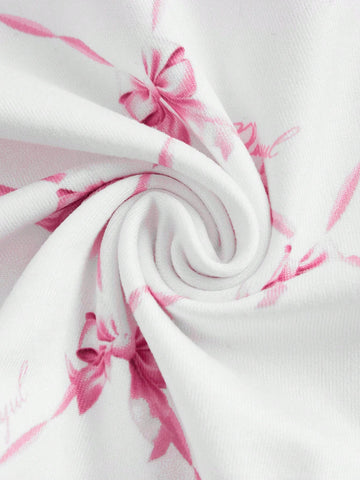 Butterfly Printed Bowknot Crop Top Camisole And Shorts Set