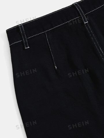 Qutie Contrast Topstitching Flap Pockets Skirt