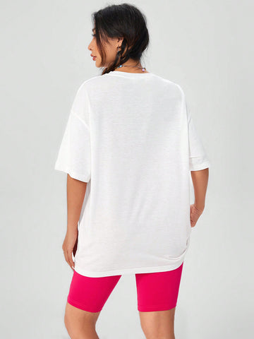 Cute And Personalized Portrait Print Round Neck Short Sleeve T-Shirt And Loose Shorts Women's Summer Two-Piece Set