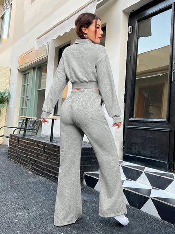 Diamond Print Zipper Crop Top And Pants Set